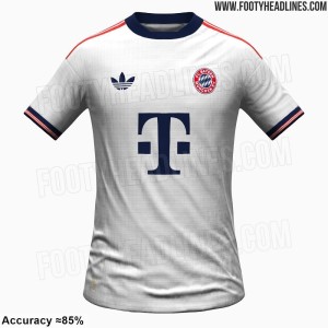 九游APP-拜仁26/27客场球衣谍照：白色为主搭配三叶草logo，经典队徽回归